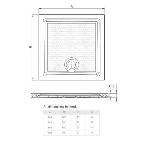 Oceana Form40 800 x 800mm Square Anti-slip Shower Tray - White - Envy Bathrooms Ltd