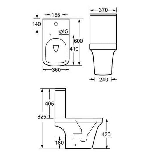 Oceana Hensol Close Coupled Open Back Pan & Cistern Inc Soft Close Seat - Envy Bathrooms Ltd