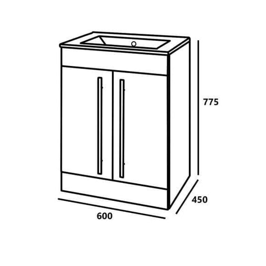 Oceana Kara 600mm 2 Door Floorstanding Vanity Unit & Basin - White - Envy Bathrooms Ltd