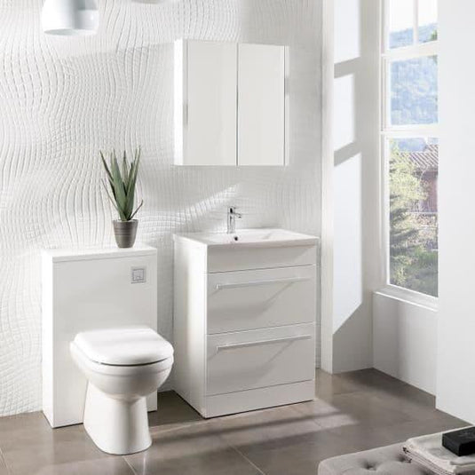 Oceana Kara 600mm 2 Drawer Floorstanding Vanity Unit & Basin - White - Envy Bathrooms Ltd