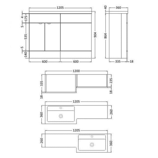 Oceana Rio 1200 Type A Furniture Set & Basin in Grey Gloss (RH) - Envy Bathrooms Ltd