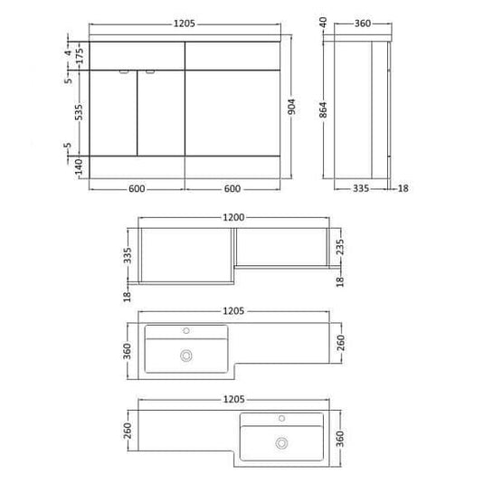 Oceana Rio 1200 Type A Furniture Set & Basin in Grey Gloss (RH) - Envy Bathrooms Ltd