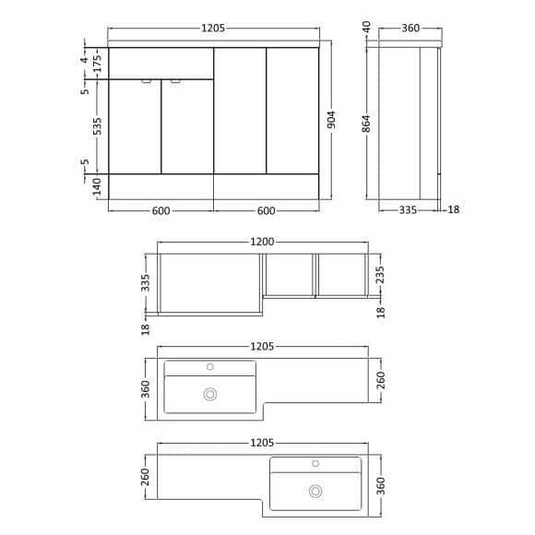 Oceana Rio 1200 Type B Furniture Set & Basin in Grey Gloss (LH) - Envy Bathrooms Ltd