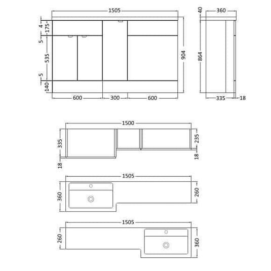 Oceana Rio 1500 Type B Furniture Set & Basin in Grey Gloss (LH) - Envy Bathrooms Ltd