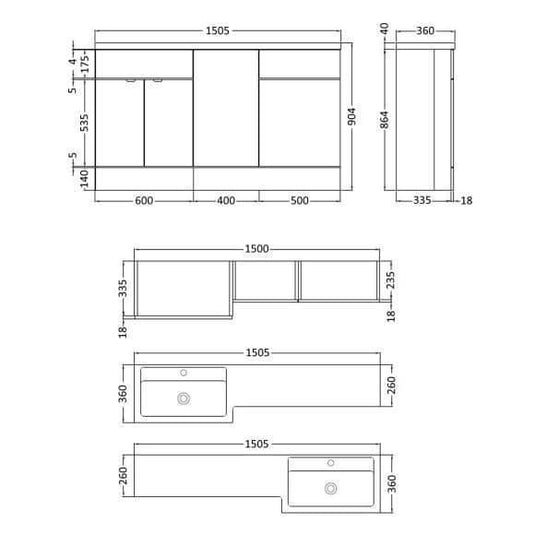 Oceana Rio 1500 Type A Furniture Set & Basin in Gloss White (RH) - Envy Bathrooms Ltd
