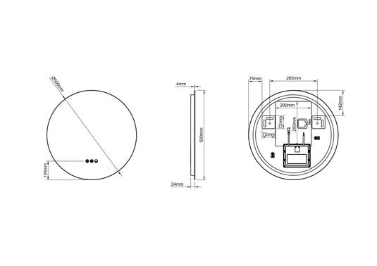 Origins Claris 500mm Round Mirror - No Frame - CLR-01D050-03 - Envy Bathrooms Ltd