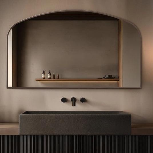 Origins Delphine 1200mm Overmantel Arch Mirror - Brushed Bronze - DEL-00R127-BZ - Envy Bathrooms Ltd