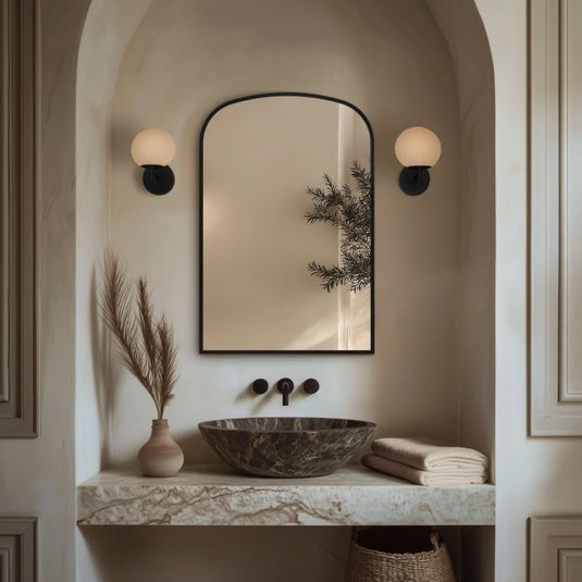 Origins Delphine 600mm Overmantel Arch Mirror - Black - DEL-00R069-BK - Envy Bathrooms Ltd