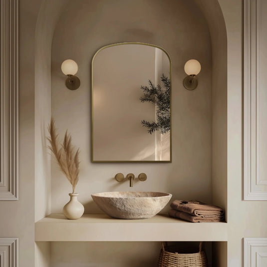 Origins Delphine 600mm Overmantel Arch Mirror - Brushed Brass - DEL-00R069-BB - Envy Bathrooms Ltd