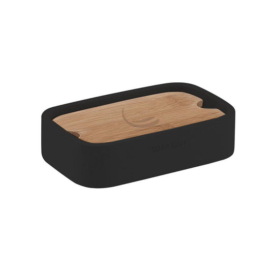 Ninfea Soap Dish - Black/Bamboo - Envy Bathrooms Ltd