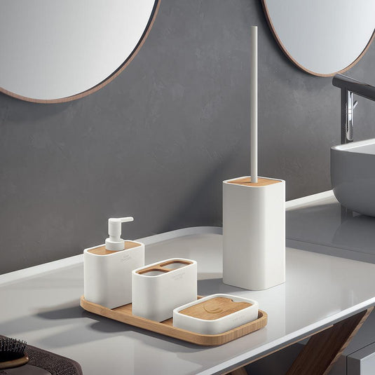 Ninfea Soap Dispenser - White/Bamboo - Envy Bathrooms Ltd