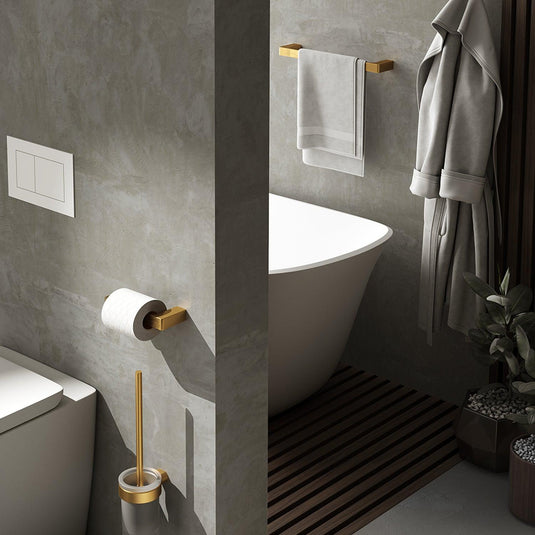 Origins Pirenei WC Brush Set Wall Mounted - Brushed Gold - Envy Bathrooms Ltd
