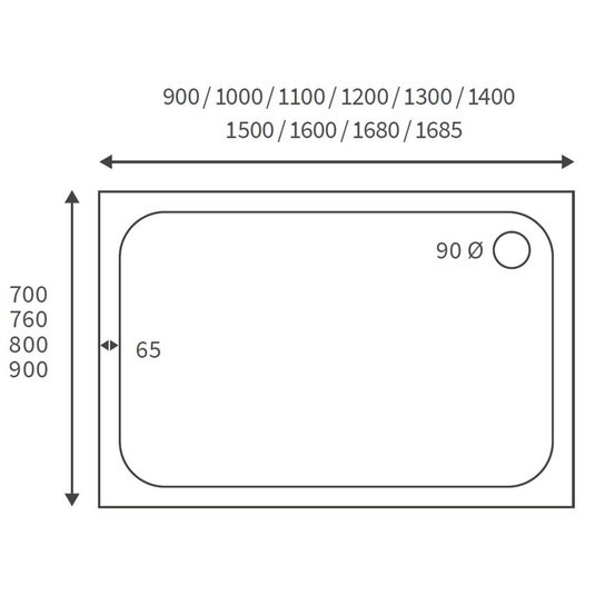 Poppy 45mm Low Profile 1000x800mm Rectangular Tray & Waste - RUBY104326