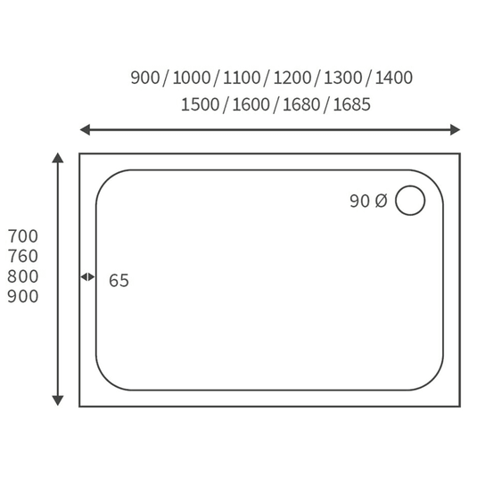 Poppy 45mm Low Profile 1685x700mm Rectangular Tray & Waste - RUBY104345 - Envy Bathrooms Ltd