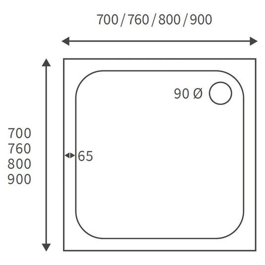 Poppy 45mm Low Profile 700x700mm Square Tray & Waste - RUBY106695 - Envy Bathrooms Ltd