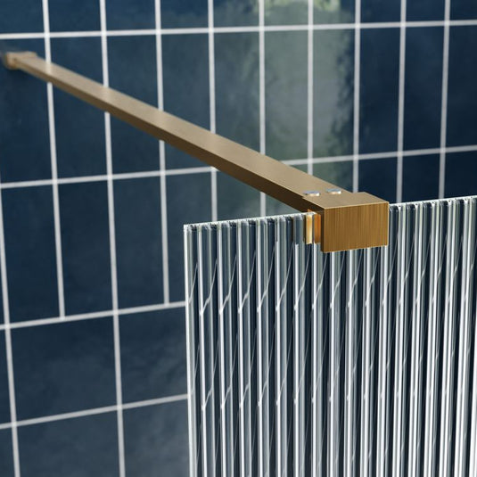 Poppy Apollo 1000mm Fluted Wetroom Panel & Support Bar - Brushed Brass - RUBY107579 - Envy Bathrooms Ltd