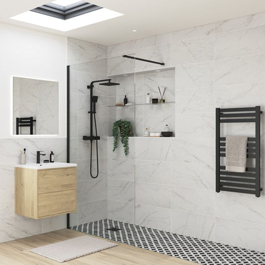 Poppy Apollo 1000mm Wetroom Panel & Support Bar - Black - RUBY107542 - Envy Bathrooms Ltd