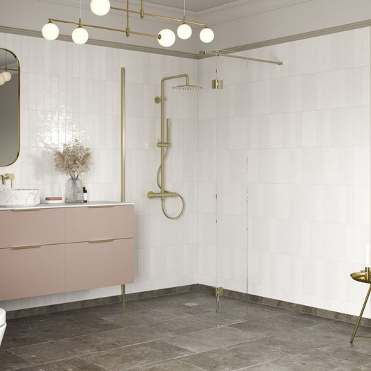 Poppy Apollo 1000mm Wetroom Panel & Support Bar - Brushed Brass - RUBY107566 - Envy Bathrooms Ltd