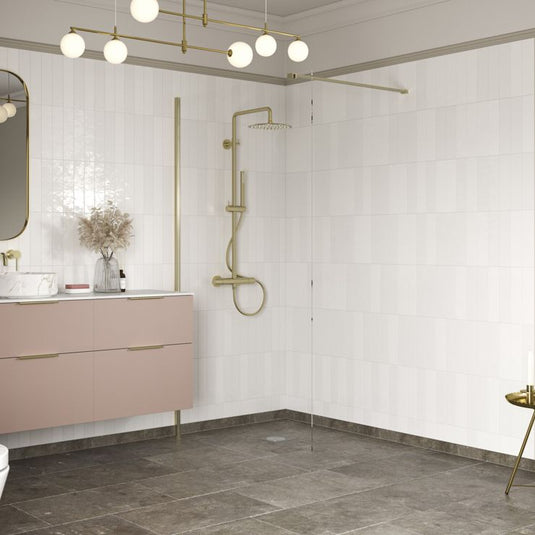 Poppy Apollo 1100mm Wetroom Panel & Support Bar - Brushed Brass - RUBY108938 - Envy Bathrooms Ltd