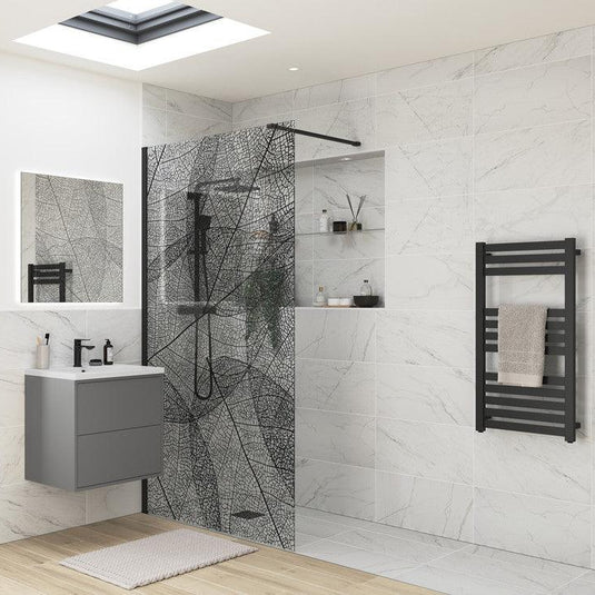 Poppy Apollo 1200mm Leaf Design Wetroom Panel - Black - RUBY100612 - Envy Bathrooms Ltd