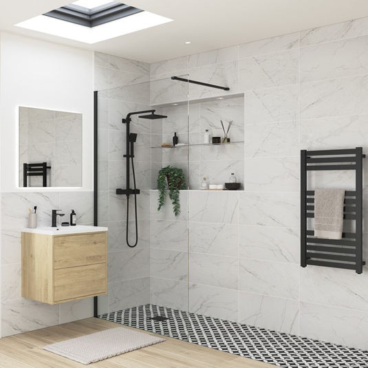 Poppy Apollo 1400mm Wetroom Panel & Support Bar - Black - RUBY107544 - Envy Bathrooms Ltd