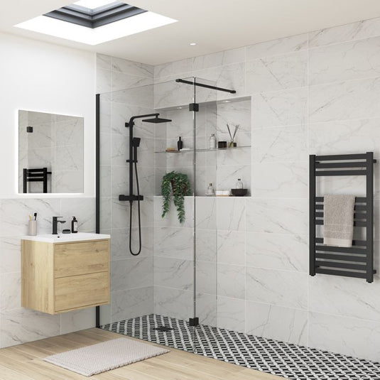 Poppy Apollo 1400mm Wetroom Panel & Support Bar - Black - RUBY107544 - Envy Bathrooms Ltd