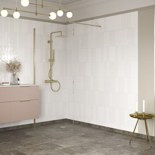 Poppy Apollo 1400mm Wetroom Panel & Support Bar - Brushed Brass - RUBY107568 - Envy Bathrooms Ltd