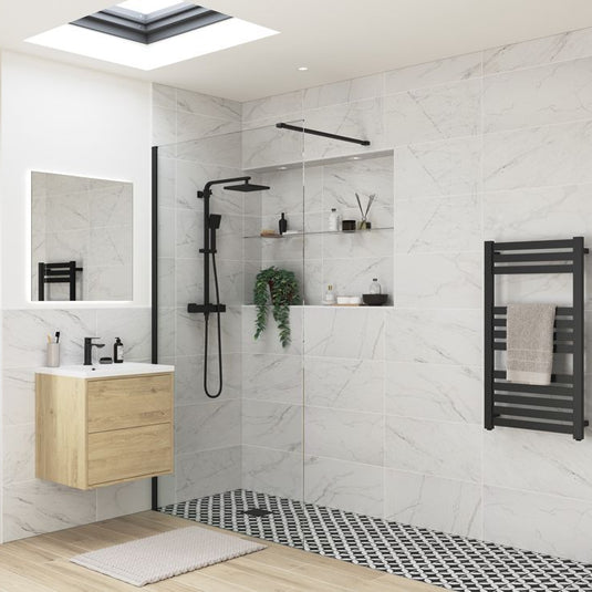 Poppy Apollo 500mm Wetroom Panel & Support Bar - Black - RUBY107537 - Envy Bathrooms Ltd