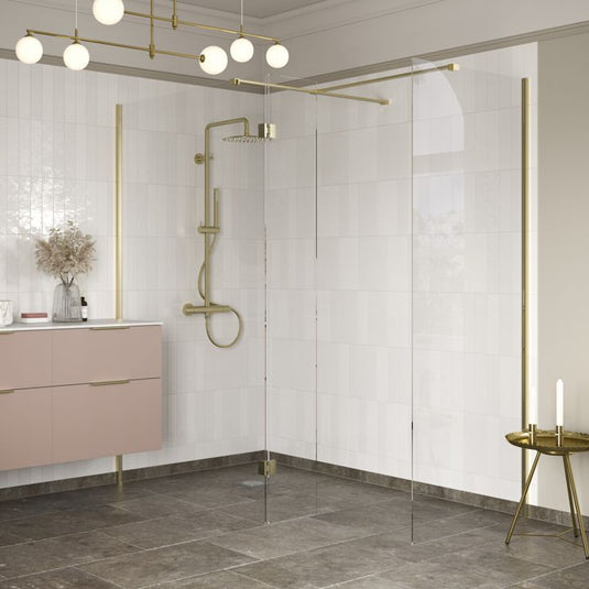 Poppy Apollo 500mm Wetroom Side Panel & Arm - Brushed Brass - RUBY107570 - Envy Bathrooms Ltd