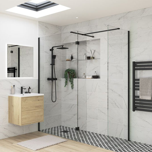 Poppy Apollo 700mm Wetroom Side Panel & Arm - Black - RUBY107547 - Envy Bathrooms Ltd