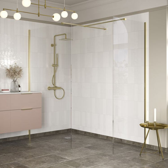 Poppy Apollo 700mm Wetroom Side Panel & Arm - Brushed Brass - RUBY107571 - Envy Bathrooms Ltd