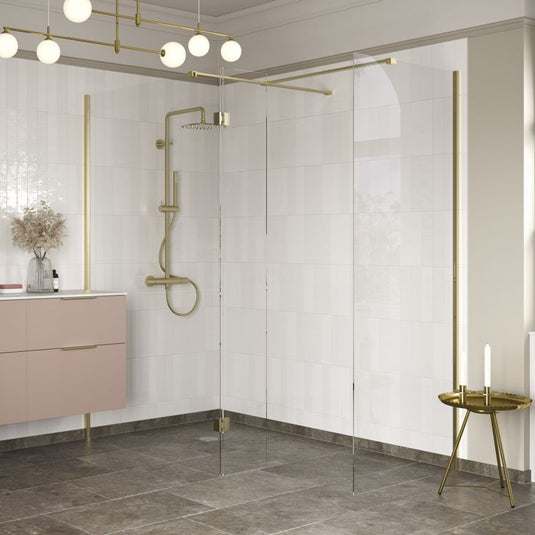 Poppy Apollo 700mm Wetroom Side Panel & Arm - Brushed Brass - RUBY107571 - Envy Bathrooms Ltd