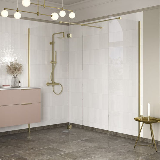 Poppy Apollo 760mm Wetroom Side Panel & Arm - Brushed Brass - RUBY107572 - Envy Bathrooms Ltd