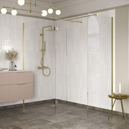 Poppy Apollo 760mm Wetroom Side Panel & Arm - Brushed Brass - RUBY107572 - Envy Bathrooms Ltd