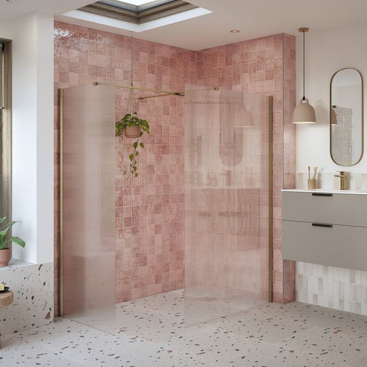 Poppy Apollo 800mm Fluted Wetroom Panel & Side Panel Arm - Brushed Bronze - RUBY108967 - Envy Bathrooms Ltd