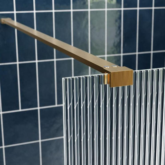 Poppy Apollo 800mm Fluted Wetroom Panel & Support Bar - Brushed Brass - RUBY107577 - Envy Bathrooms Ltd