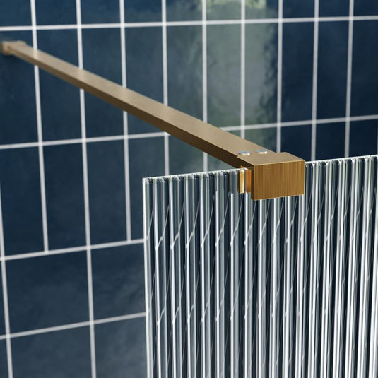 Poppy Apollo 800mm Fluted Wetroom Panel & Support Bar - Brushed Brass - RUBY107577 - Envy Bathrooms Ltd