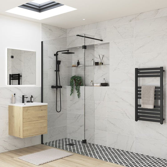 Poppy Apollo 800mm Wetroom Panel & Support Bar - Black - RUBY107540 - Envy Bathrooms Ltd