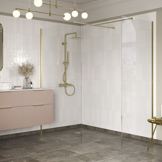 Poppy Apollo 800mm Wetroom Side Panel & Arm - Brushed Brass - RUBY107573 - Envy Bathrooms Ltd