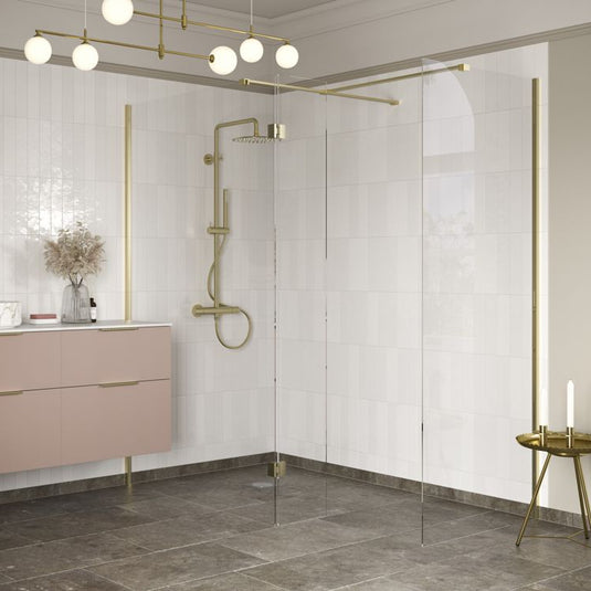 Poppy Apollo 800mm Wetroom Side Panel & Arm - Brushed Brass - RUBY107573 - Envy Bathrooms Ltd