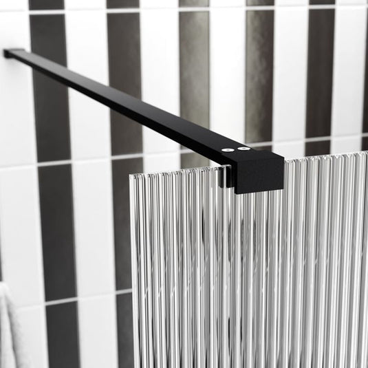 Poppy Apollo 900mm Fluted Wetroom Panel & Side Panel Arm - Black - RUBY107559 - Envy Bathrooms Ltd