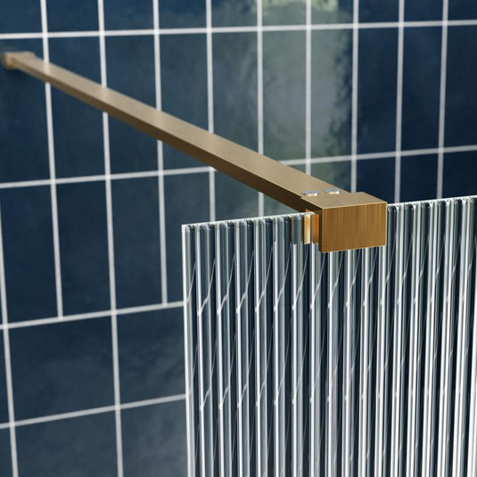 Poppy Apollo 900mm Fluted Wetroom Panel & Side Panel Arm - Brushed Brass - RUBY107583 - Envy Bathrooms Ltd