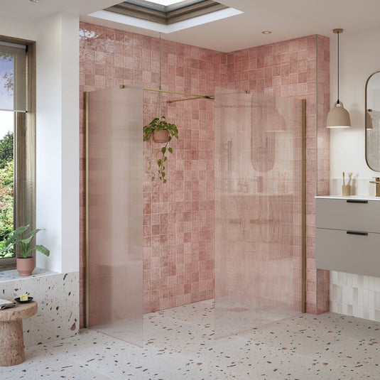 Poppy Apollo 900mm Fluted Wetroom Panel & Side Panel Arm - Brushed Bronze - RUBY108968 - Envy Bathrooms Ltd