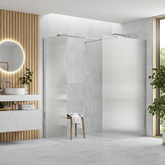 Poppy Apollo 900mm Fluted Wetroom Panel & Side Panel Arm - Chrome - RUBY107535 - Envy Bathrooms Ltd