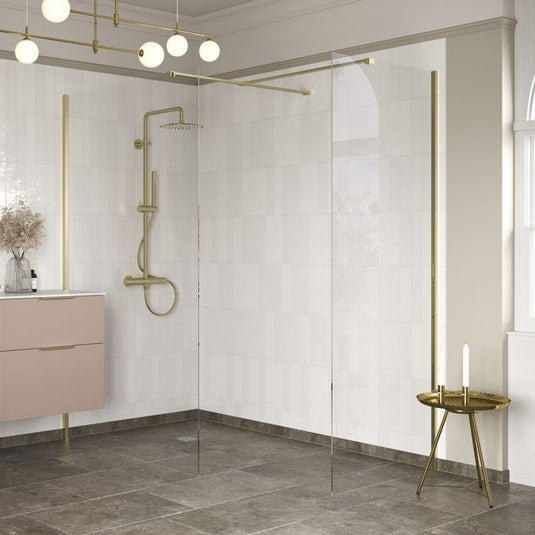 Poppy Apollo 900mm Wetroom Side Panel & Arm - Brushed Brass - RUBY107574 - Envy Bathrooms Ltd