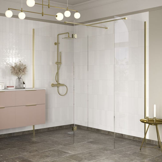 Poppy Apollo 900mm Wetroom Side Panel & Arm - Brushed Brass - RUBY107574 - Envy Bathrooms Ltd