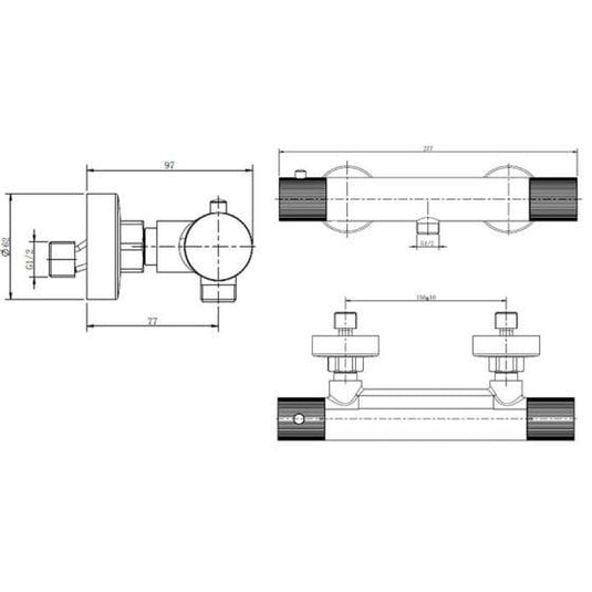 RAK Ceramics Amalfi Wall Mounted Exposed Thermostatic Bar Valve - Brushed Nickel - RAKAMA3303N