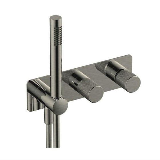 RAK Ceramics Amalfi Horizontal Dual Outlet Thermostatic Concealed Shower Valve with Handset - Brushed Nickel - RAKAMA3305N