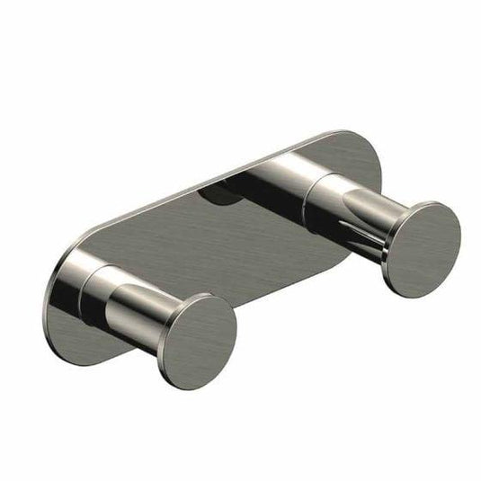 RAK Ceramics Petit Round Double Robe Hook - Brushed Nickel - RAKPER9909-2N