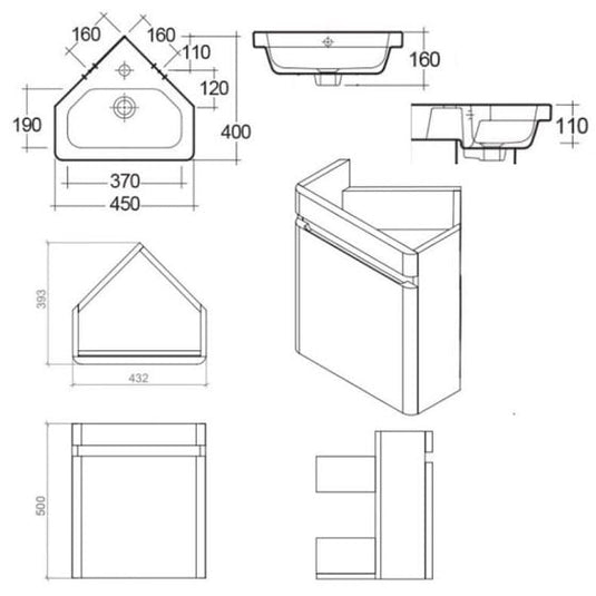 RAK Ceramics Resort Wall Hung 450mm Corner Vanity Unit - Matt Mushroom - RAKRSTWBC45602